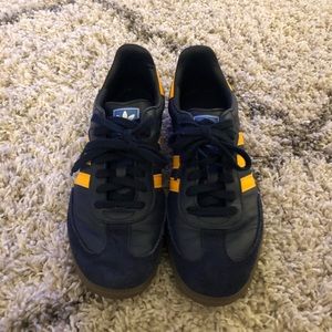 Men’s adidas blue and orange samba shoes